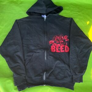 VTG Y2K The Bled Band Hoodie Jerzees Black Red Rose Zip Up Sweatshirt Medium